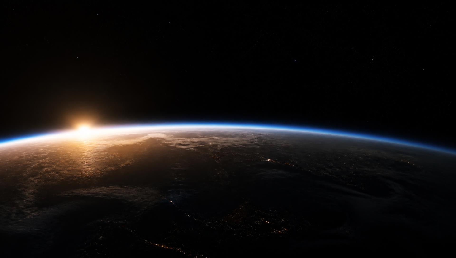 Earth horizon seen from orbit with a thin glowing atmosphere
